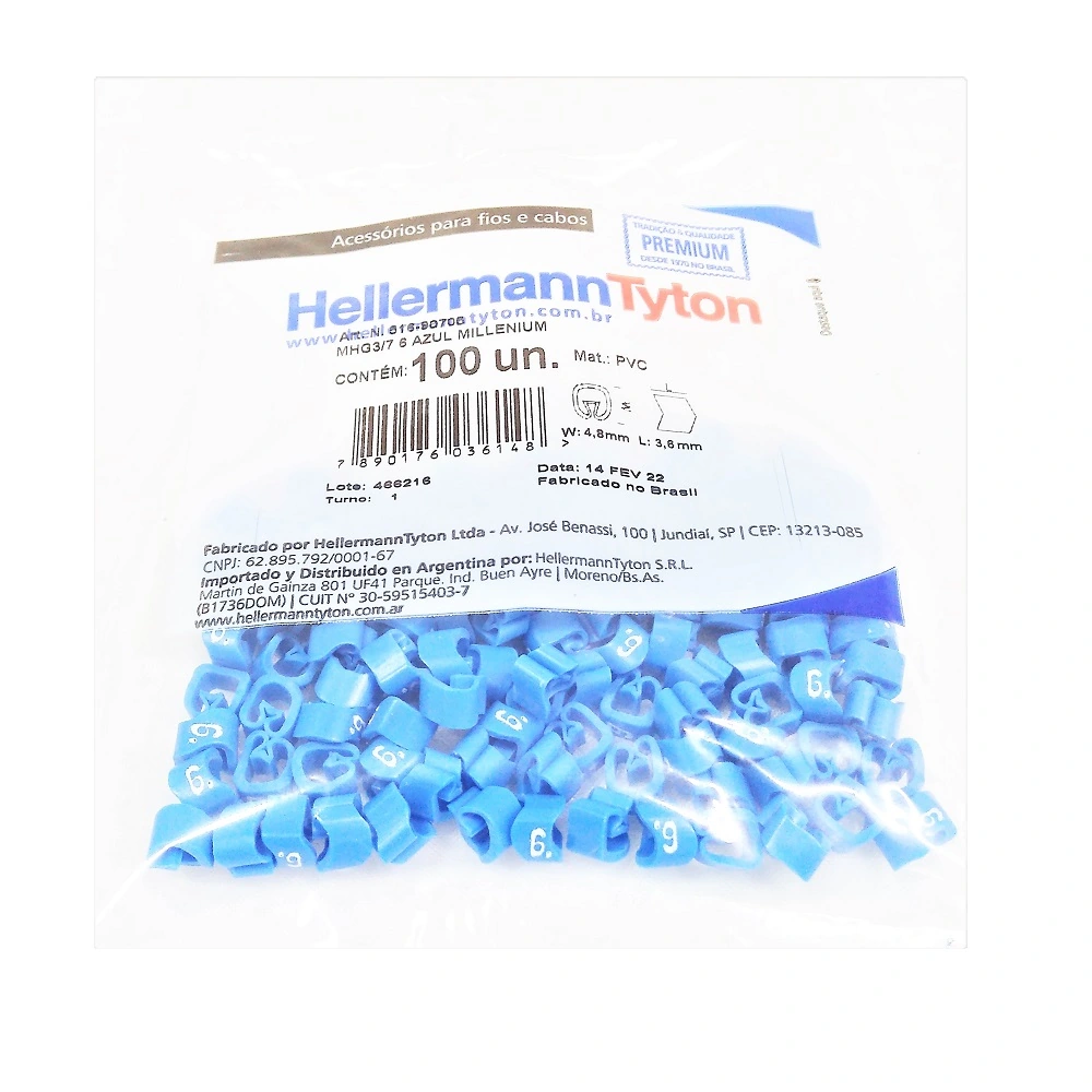 Marcador Anilha P/ Cabos 1.5 A 10 Mm² Mhg3/7 Número 6 Azul