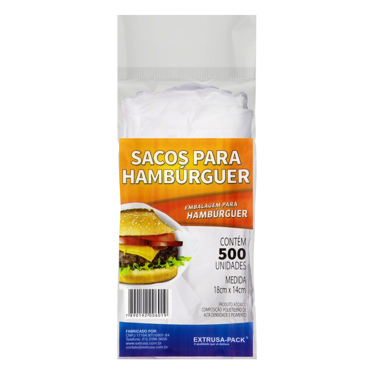 Saco Para Hambúrguer Extrusa Pack 500 Unidades
