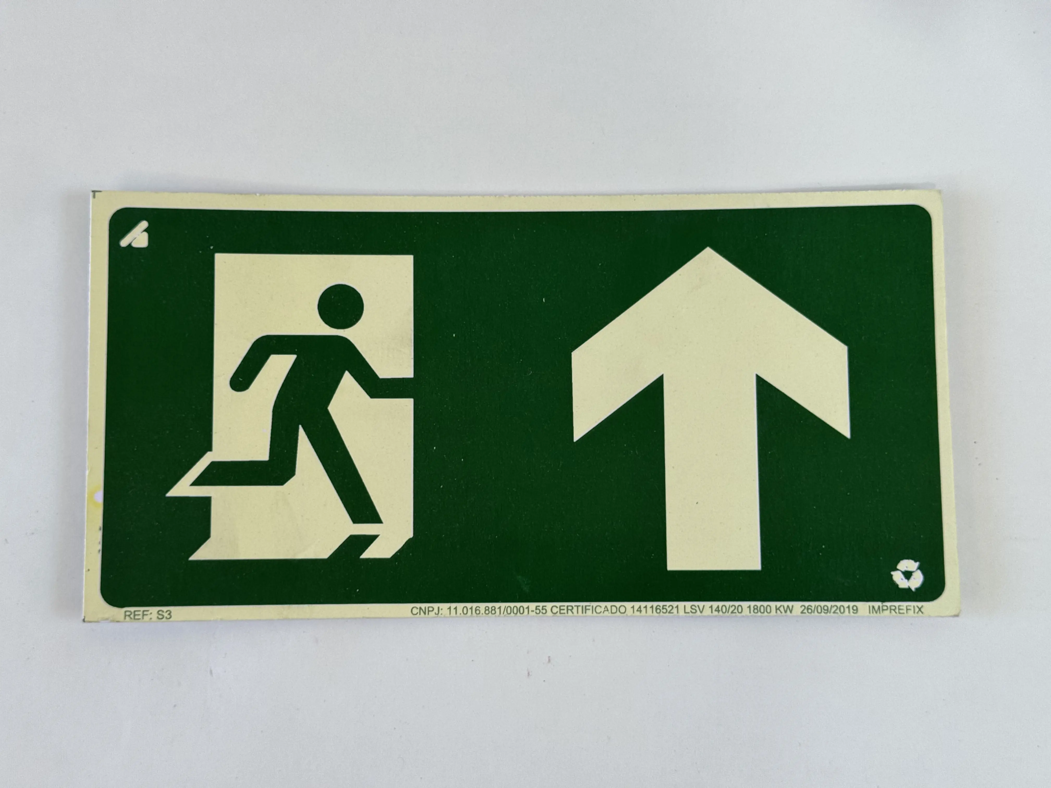 Placa De Sinalização Saída Contínua S3 12x24 Fotoluminescente