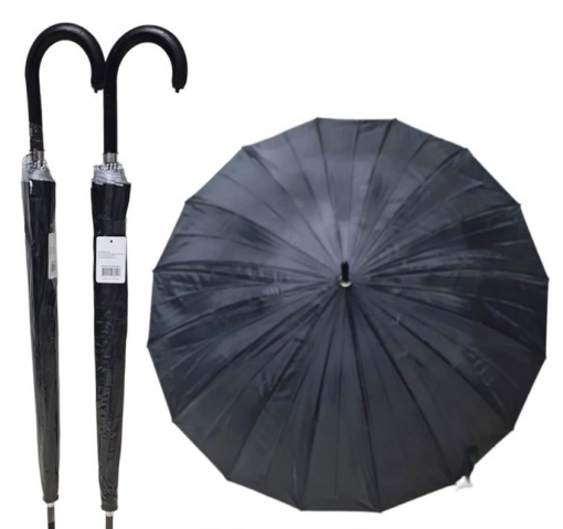 Guarda Chuva Automatico 16k Vareta Cabo Curvado Preto 55cm 8011 Om