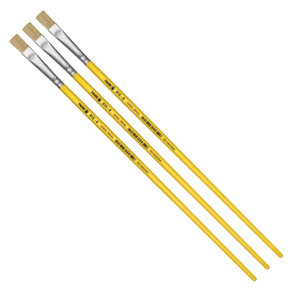 Kit 3 Pincel Chato Longo Cerda Natural 815-8 Nº8 Fino Tigre