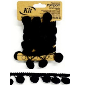 Franja Pompom 15mmx1m Preto Parco