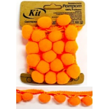 Franja Pompom 15mm Pp1.5x1m Laranja Citrico Atacado Pct C/1mt Kit