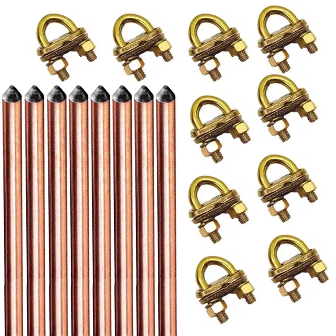 Kit 8 Haste 5/8x2,4m + 10 Conector Terra Gtdu