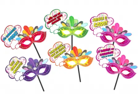 Placas Mascara Frases Divertidas Glitter C/6un Reino Das Festas