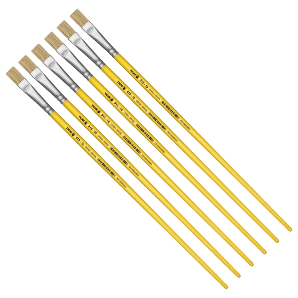 Kit 6 Pincel Chato Longo Cerda Natural 815-10 Nº10 Tigre