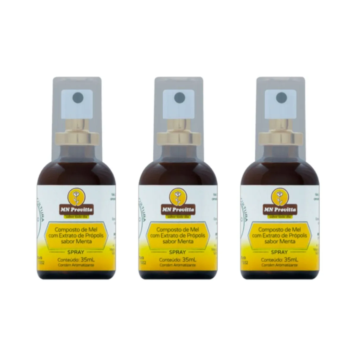 Kit 3X: Composto de Mel e Extrato de Própolis Sabor Limão e Menta Spray MN Provitta 35ml