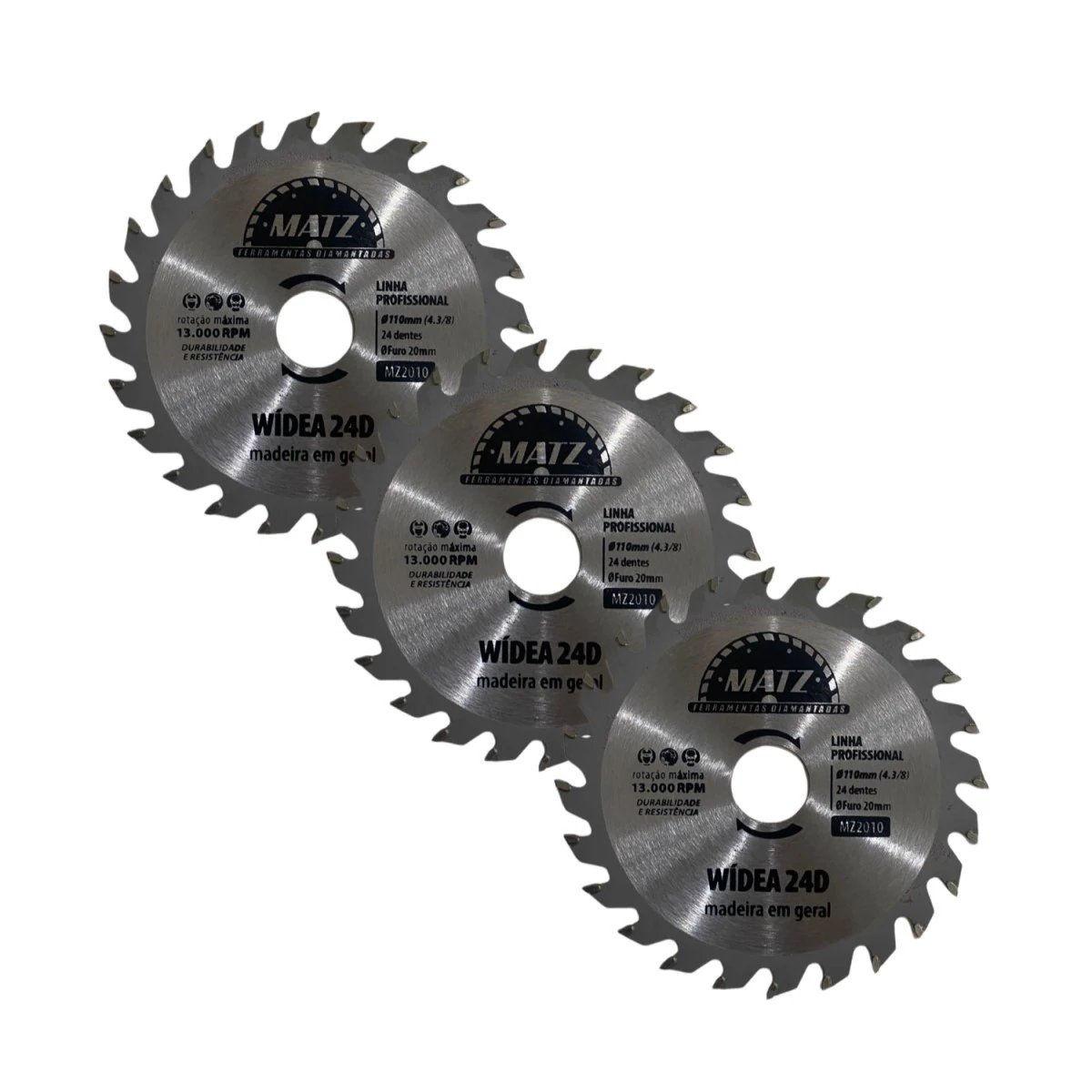 Kit 3 Disco Serra Wídea Madeira 24 Dentes 110mm X 20mm Matz