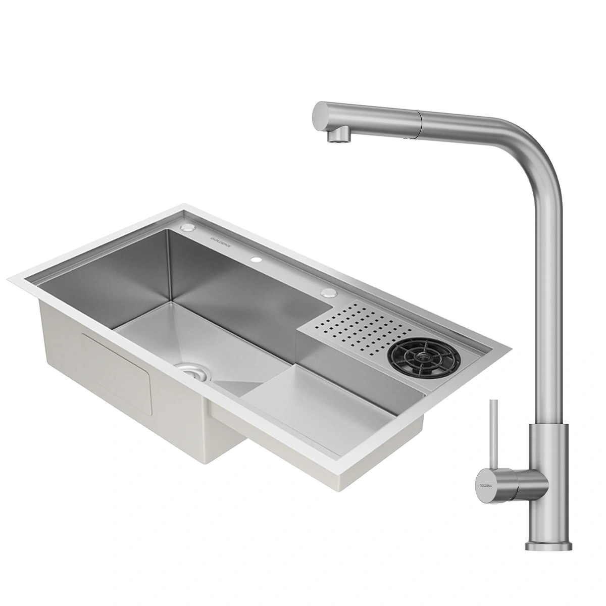 Kit Cuba Gourmet Veneza Aço Inox 304 E Torneira Gourmet Toronto Aço Inox Goldenx
