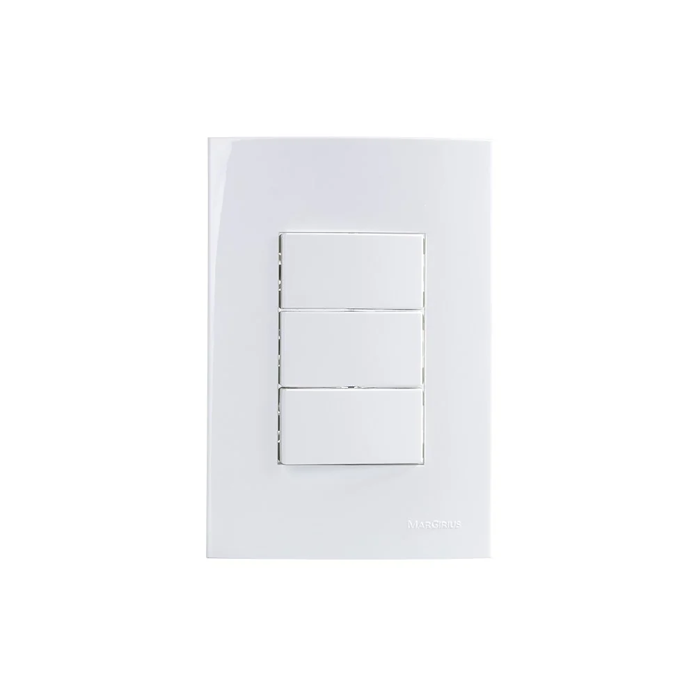 Interruptor Simples Duplo E Interruptor Paralelo Margirius Sleek 10a Com Placa 4x2 Branco