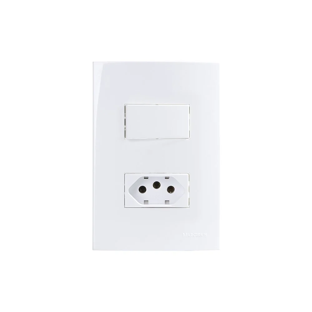 Interruptor Paralelo 10a E Tomada 2p+t 20a Margirius Sleek Com Placa 4x2 Branco Branco