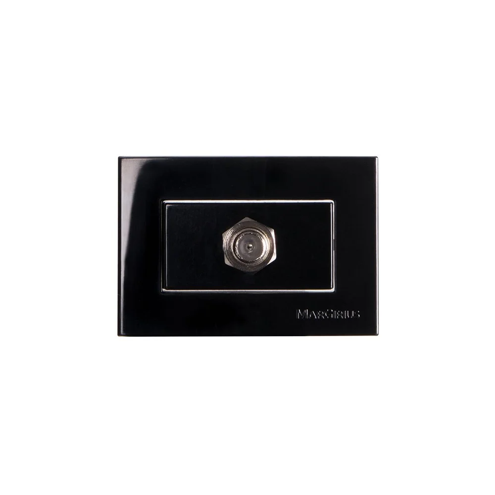 Placa Para Móveis 65x45 Com Tomada Antena De Tv Margirius Sleek Para Cabo Coaxial Preto Ebony
