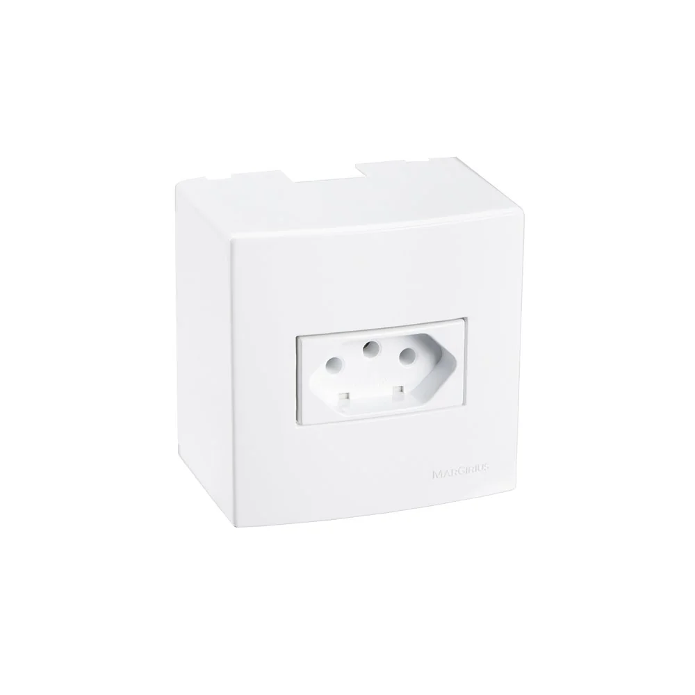 Caixa De Sobrepor 75x75 Com Tomada Margirius Sleek 2p+t 10a Branca