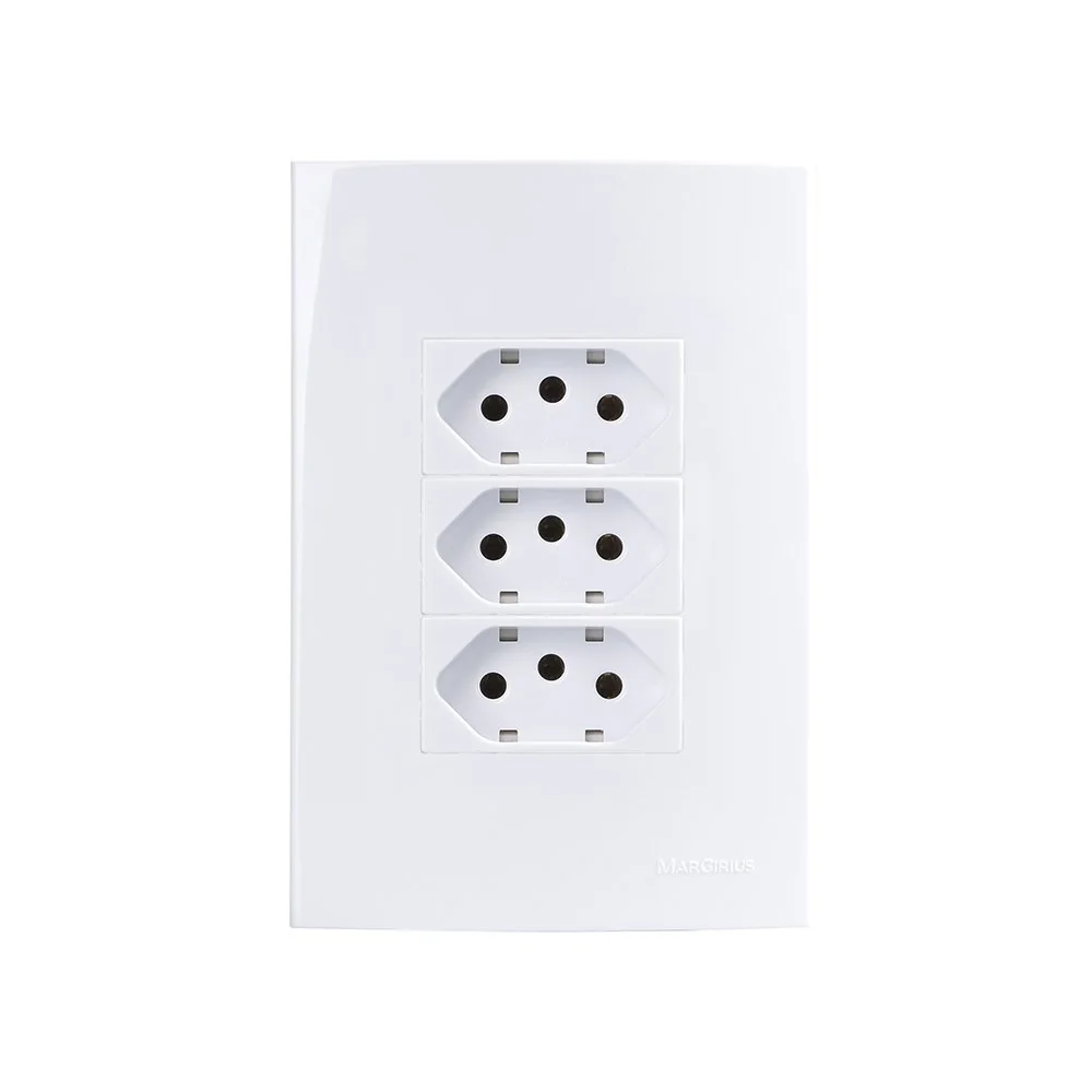 Tomada Tripla Margirius Sleek 2p+t 10a Com Placa 4x2 Branca