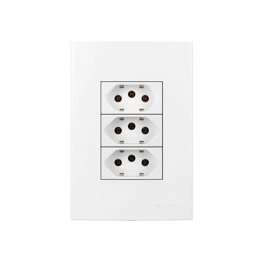 Tomada Tripla Margirius Sleek 2p+t 20a Com Placa 4x2 Branca