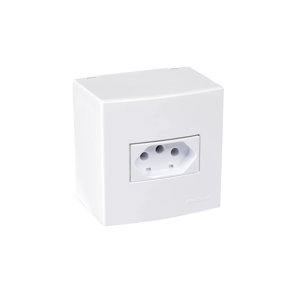 Caixa De Sobrepor 75x75 Com Tomada Margirius Sleek 2p+t 20a Branca
