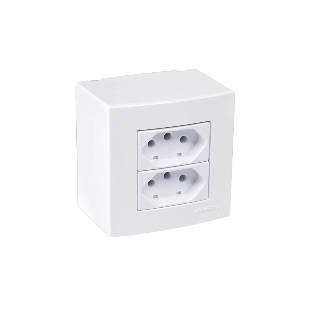 Caixa De Sobrepor 75x75 Com Tomada Dupla Margirius Sleek 2p+t 10a Branca