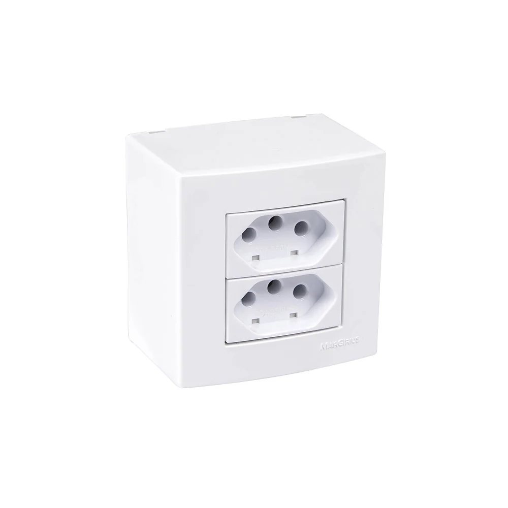 Caixa De Sobrepor 75x75 Com Tomada Dupla Margirius Sleek 2p+t 20a Branca