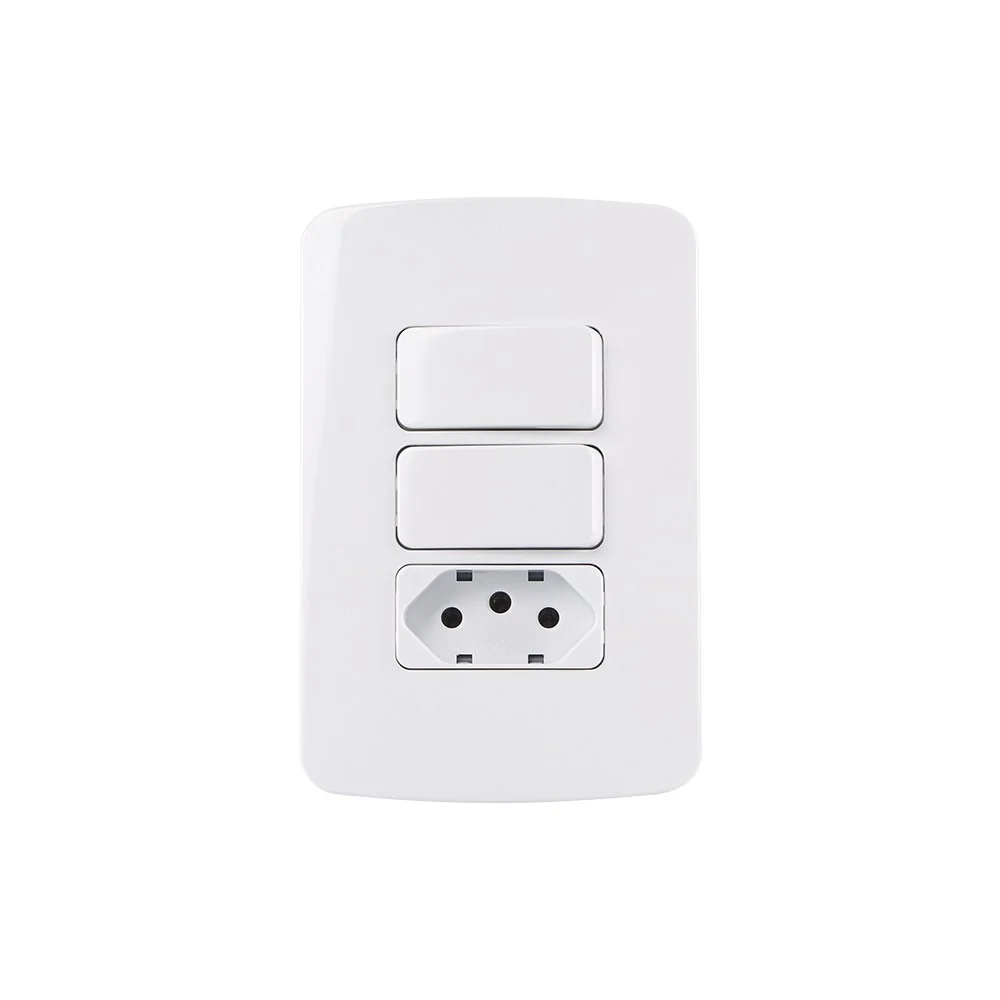 Interruptor Simples Duplo 10a E Tomada 2p+t 10a Margirius B3 Com Placa 4x2 Branco
