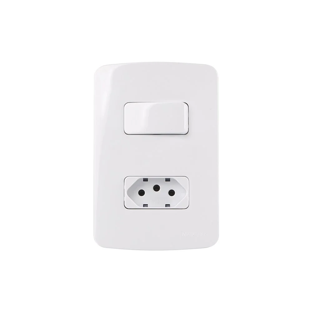 Interruptor Paralelo 10a E Tomada 2p+t 10a Margirius B3 Com Placa 4x2 Branco