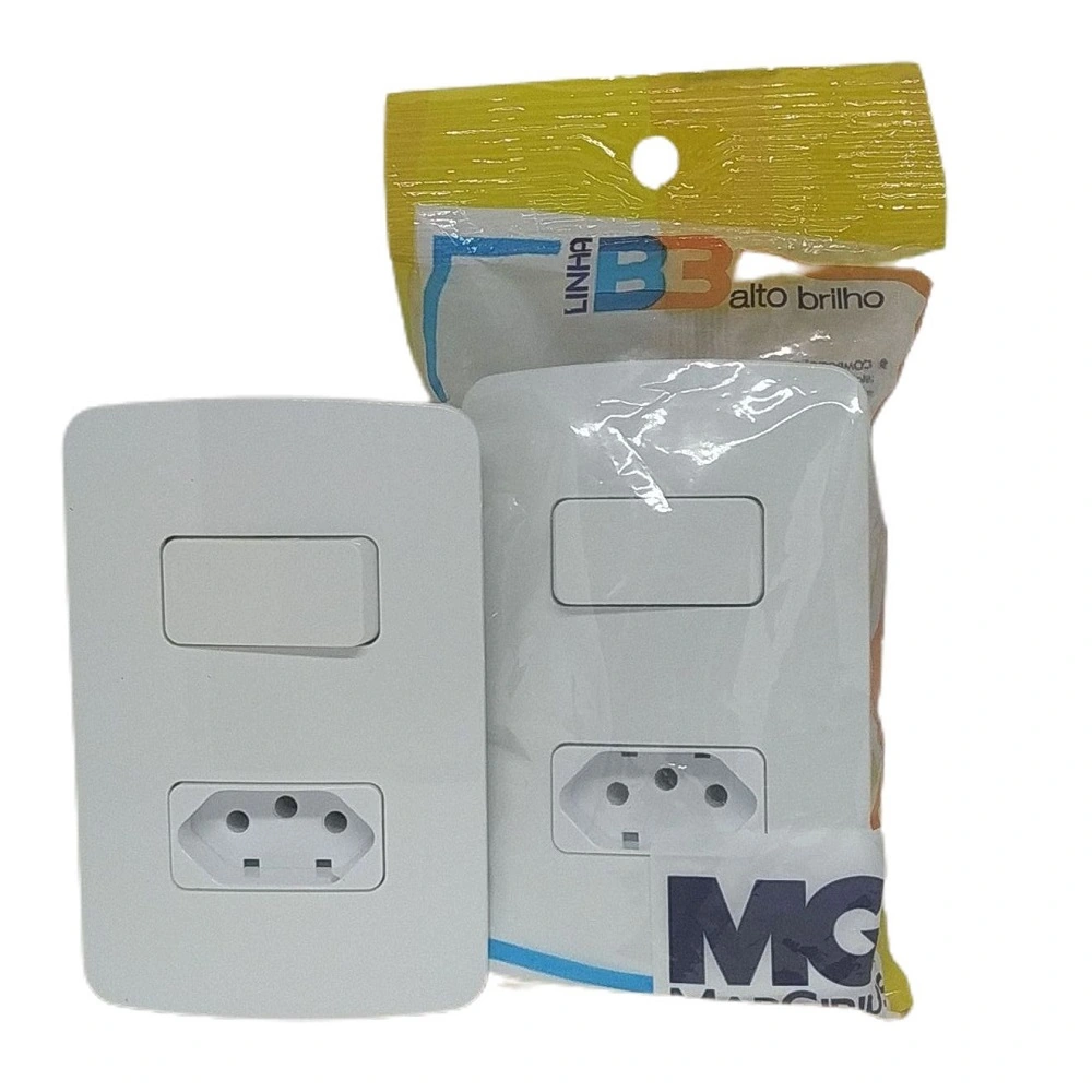Conjunto 1 X Interruptor Simples + Tomada 10a B3 Branco 4x2 Margirius