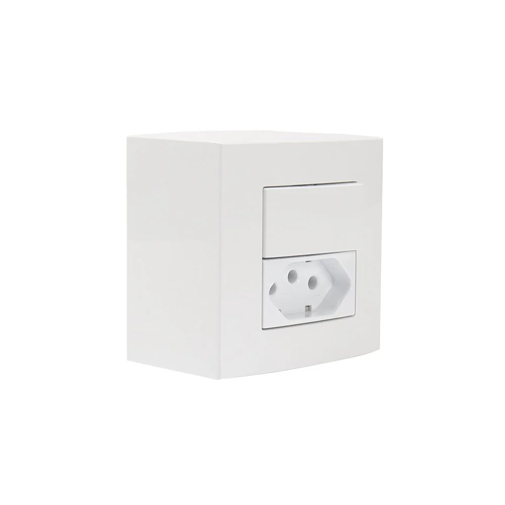 Caixa De Sobrepor 75x75 Com Interruptor Simples 10a E Tomada 2p+t 10a Margirius Sleek Branca