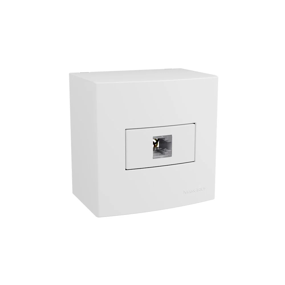 Caixa De Sobrepor 75x75 Com Tomada Para Telefone Margirius Sleek Rj11 4 Fios Branca