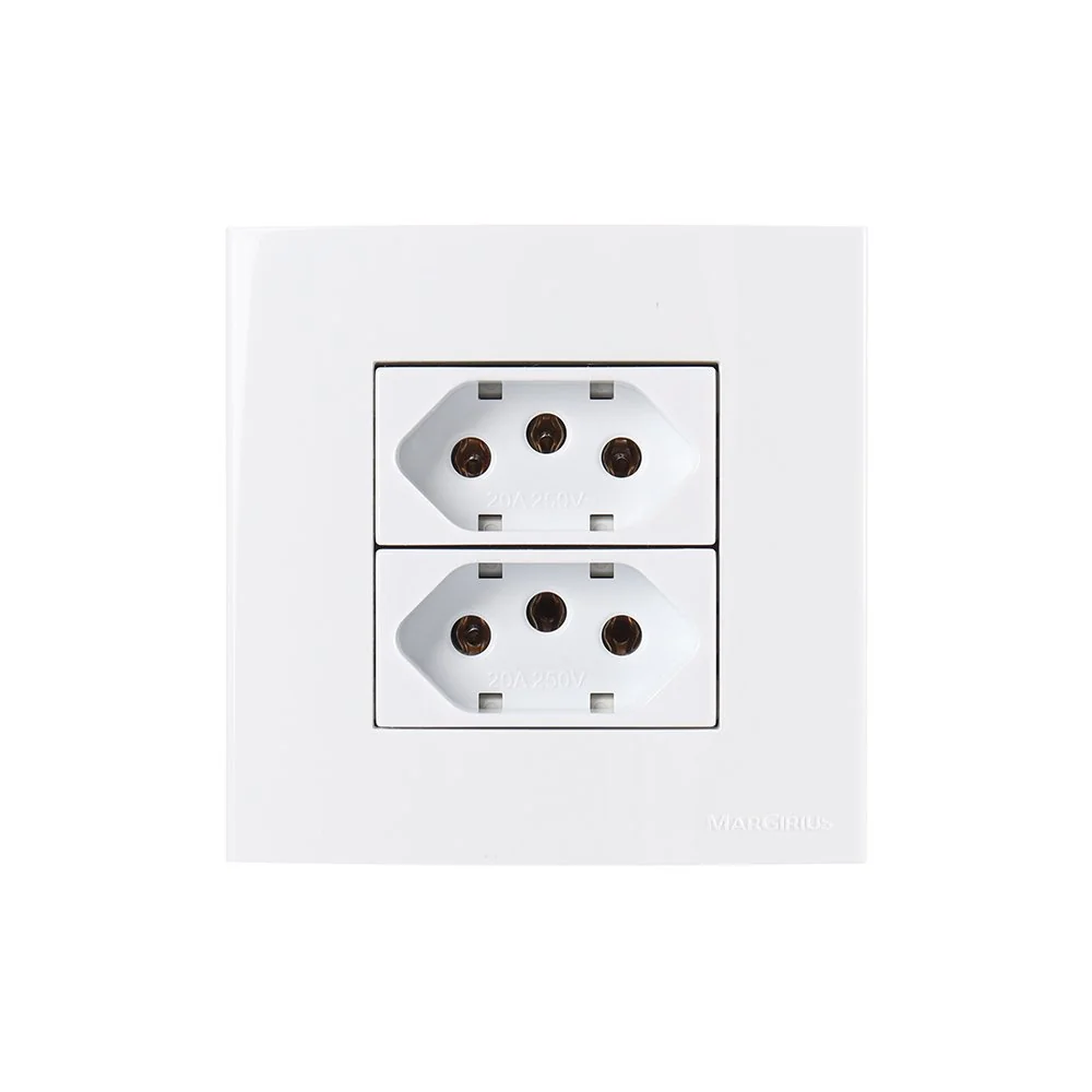Placa Para Móveis 80x80 Com Tomada Dupla Margirius Sleek 2p+t 20a Branca