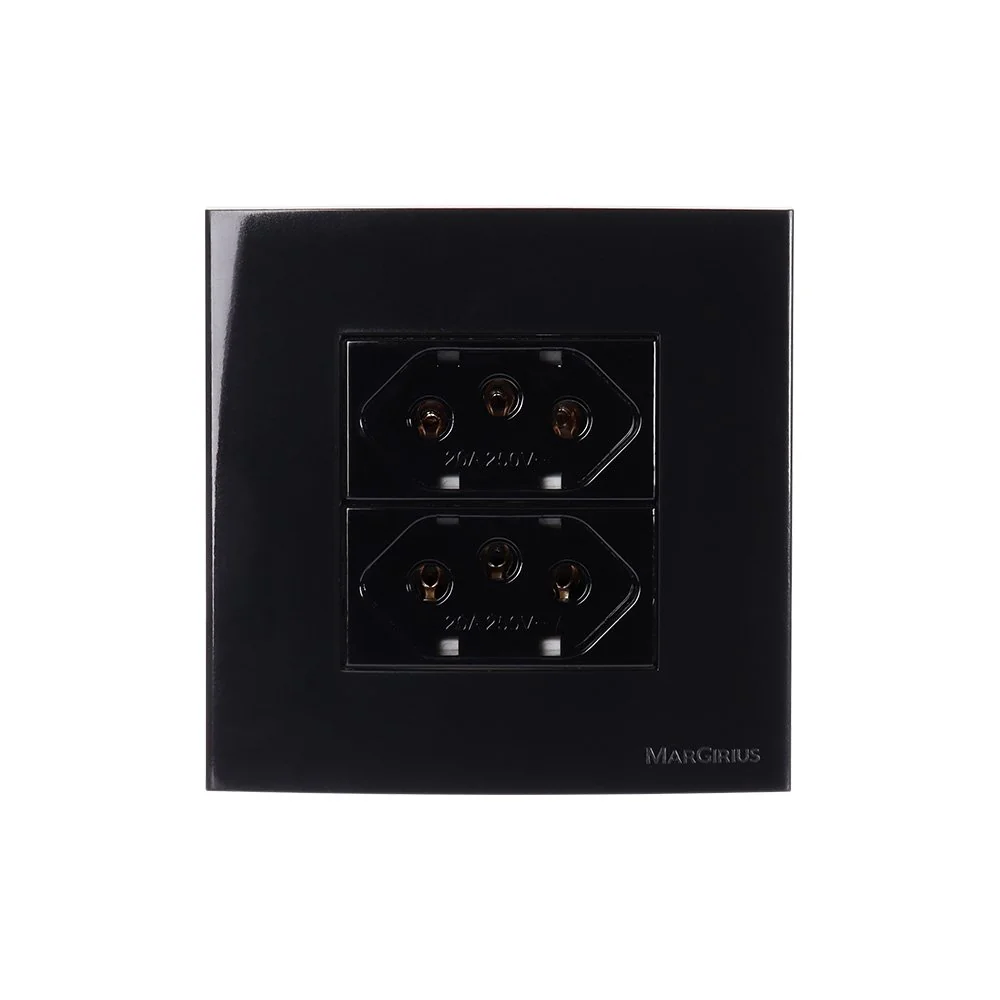 Placa Para Móveis 80x80 Com Tomada Dupla Margirius Sleek 2p+t 20a Preto Ebony