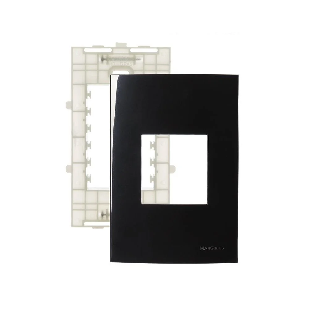 Placa Com Suporte Margirius Sleek 4x2 Para 2 Módulos Horizontais Preto Ebony