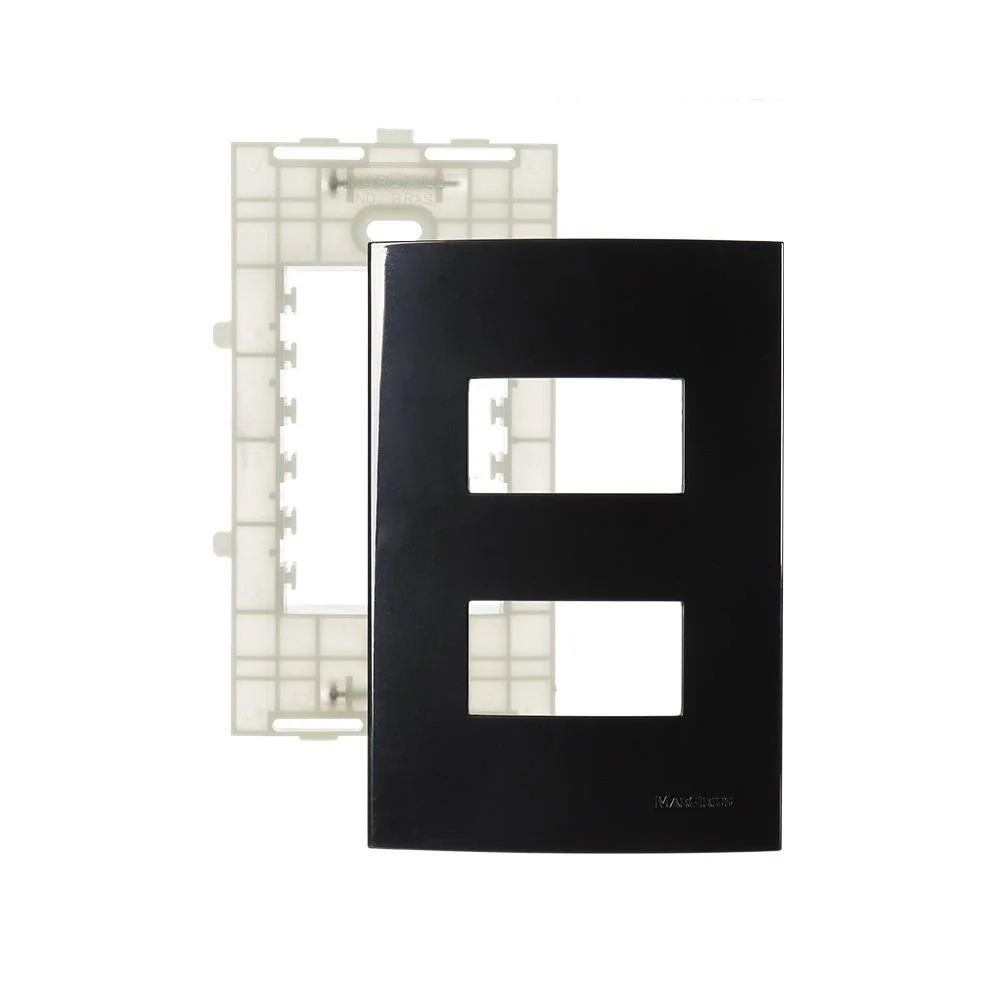 Placa Com Suporte Margirius Sleek 4x2 Para 2 Módulos Horizontais Distanciados Preto Ebony