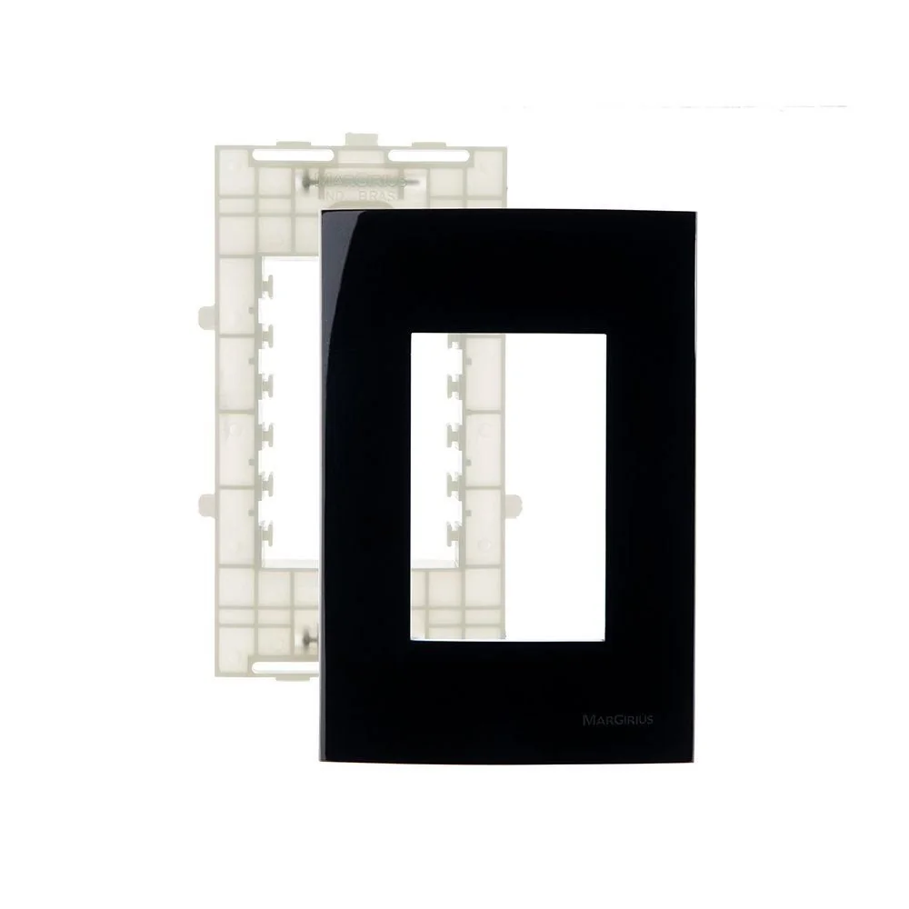 Placa Com Suporte Margirius Sleek 4x2 Para 3 Módulos Horizontais Preto Ebony