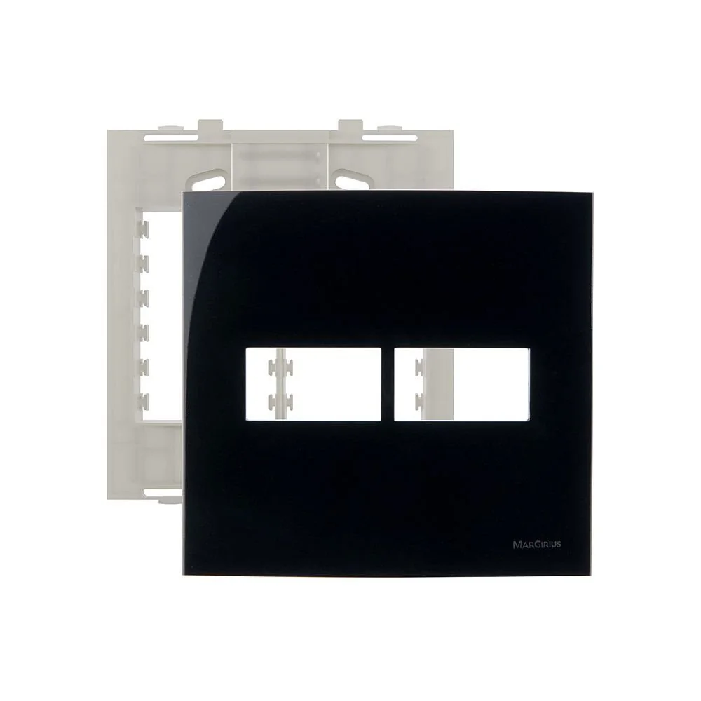 Placa Com Suporte Margirius Sleek 4x4 Para 2 Módulos Horizontais Preto Ebony