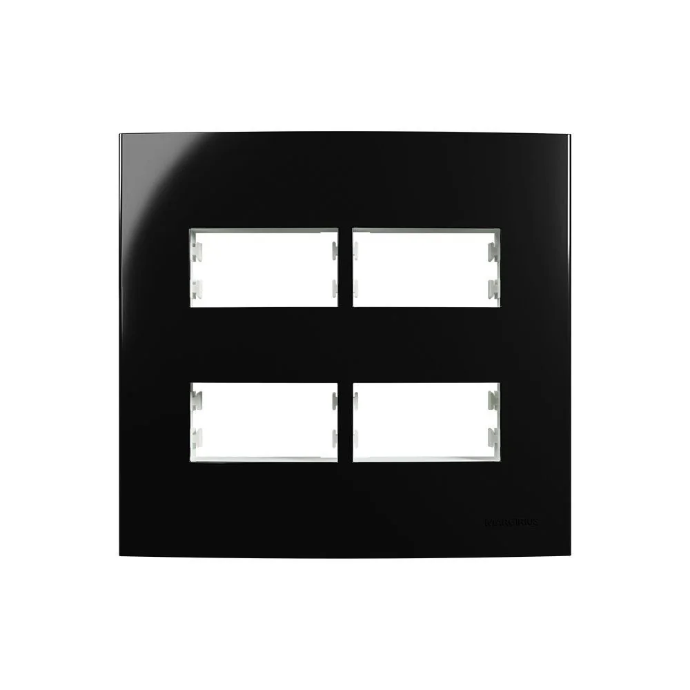Placa Com Suporte Margirius Sleek 4x4 Para 4 Módulos Horizontais Distanciados Preto Ebony
