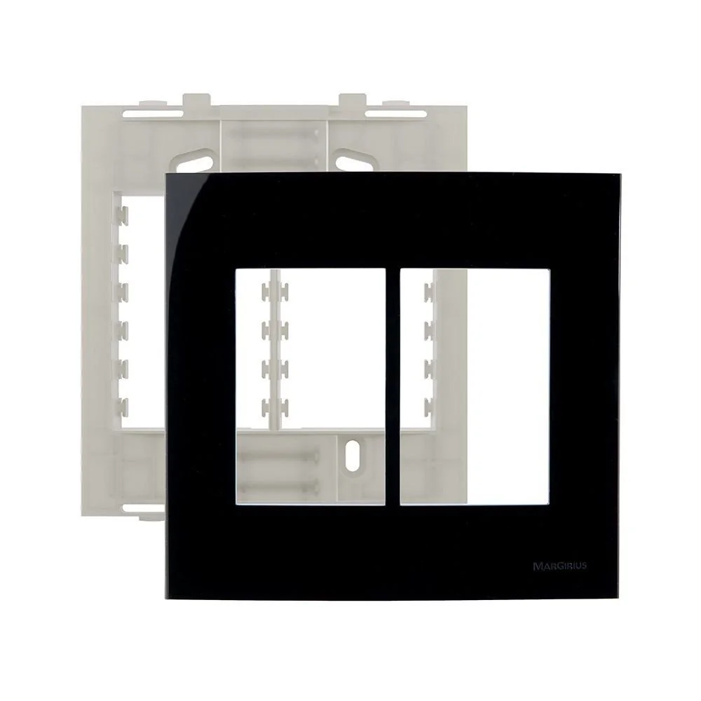 Placa Com Suporte Margirius Sleek 4x4 Para 6 Módulos Horizontais Preto Ebony