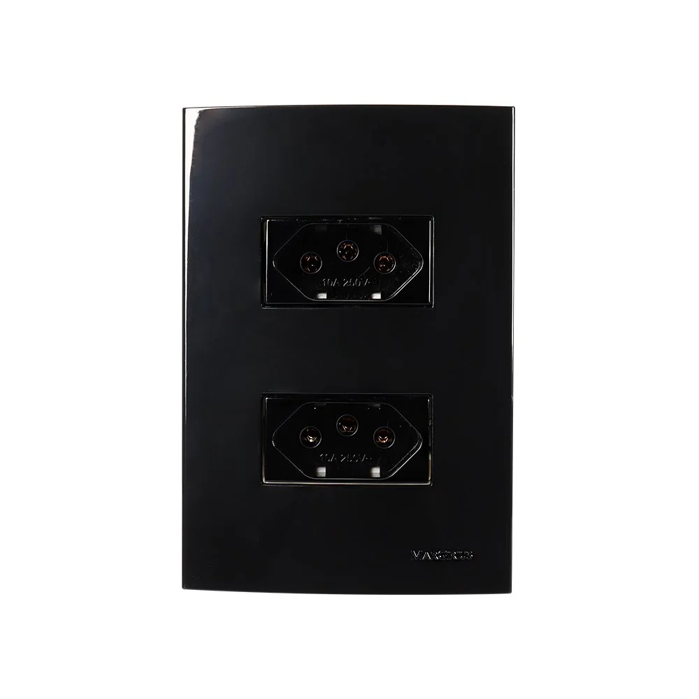 Tomada Dupla Margirius Sleek 2p+t 10a Com Placa 4x2 Preto Ebony