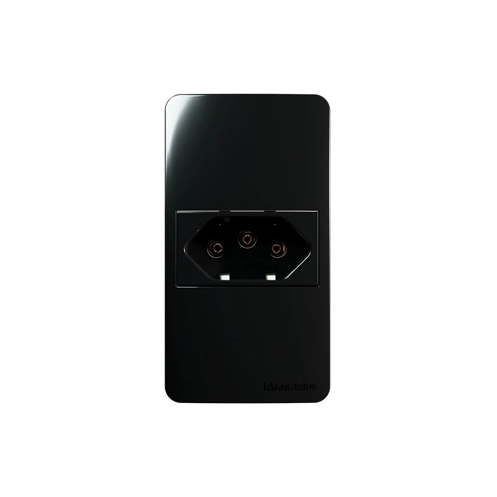 Placa Para Condulete Caixa 3/4 Com Tomada Margirius Sleek 2p+t 10a Preto Ebony Preto