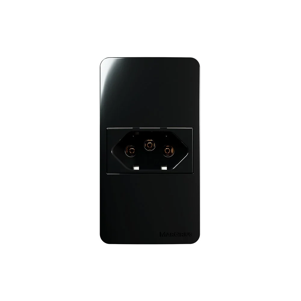 Placa Para Condulete Caixa 3/4 Com Tomada Margirius Sleek 2p+t 20a Preto Ebony Preto