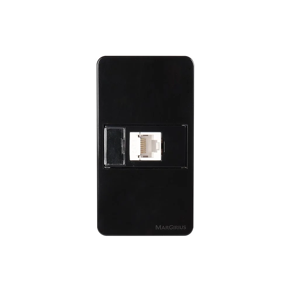 Placa Para Condulete Caixa 3/4 Com Tomada Para Rede De Informática Margirius Sleek Rj45 Cat6 Ebony Preto