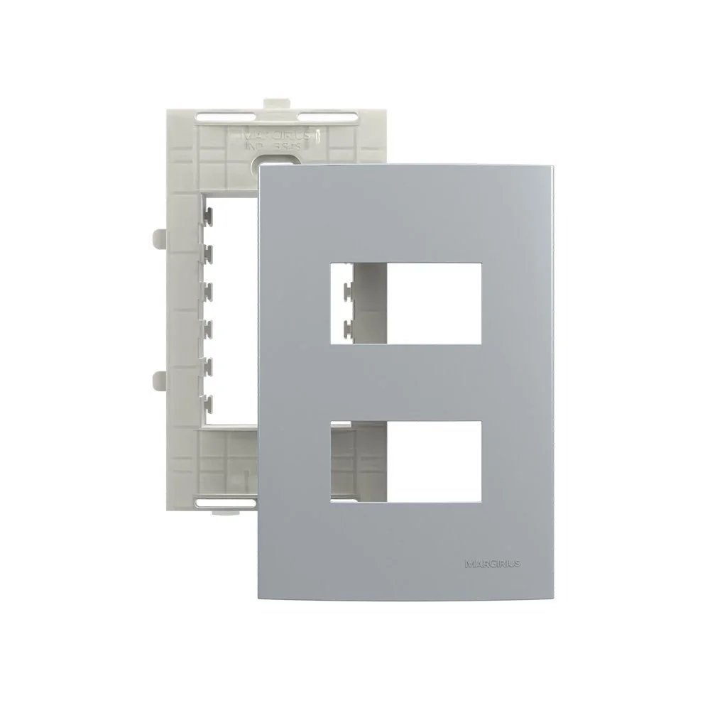 Placa Com Suporte Margirius Sleek Colors 4x2 Para 2 Módulos Horizontais Distanciados Cinza