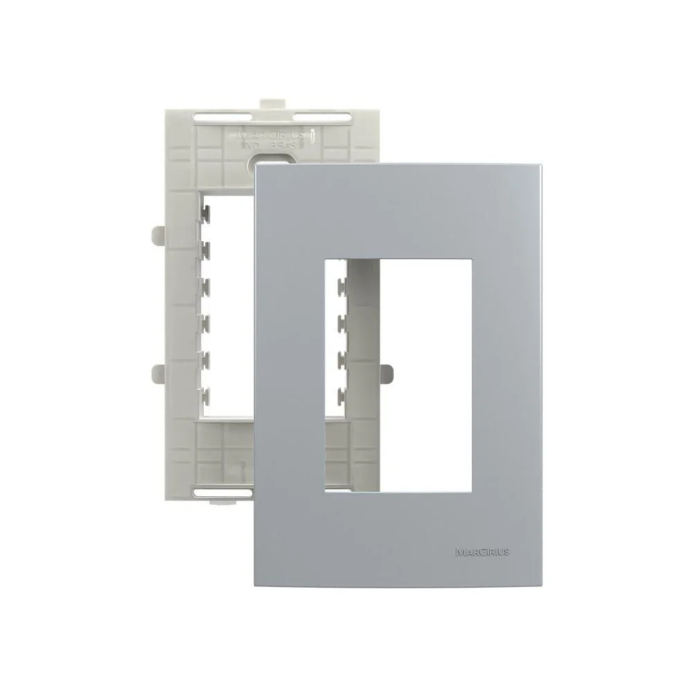 Placa Com Suporte Margirius Sleek Colors 4x2 Para 3 Módulos Horizontais Cinza