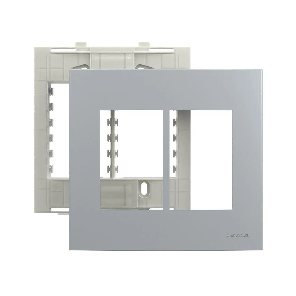 Placa Com Suporte Margirius Sleek Colors 4x4 Para 6 Módulos Horizontais Cinza