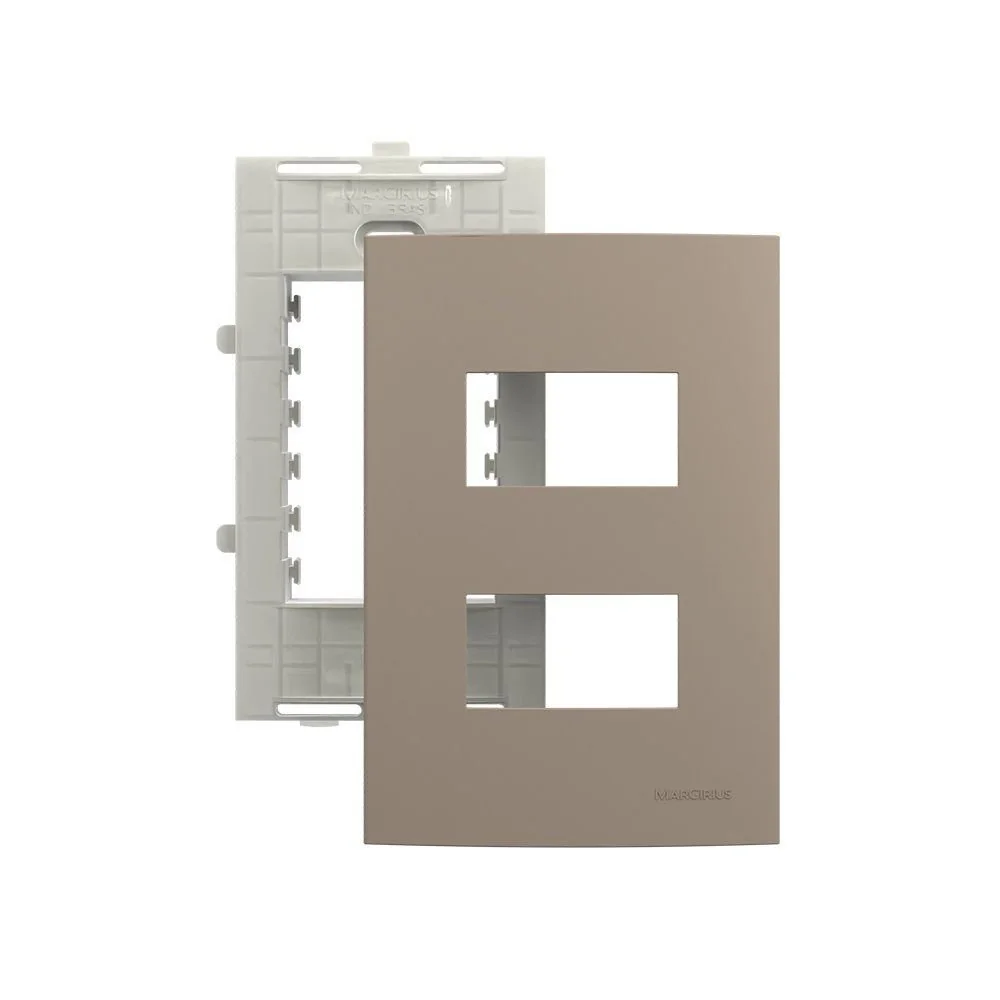 Placa Com Suporte Margirius Sleek Colors 4x2 Para 2 Módulos Horizontais Distanciados Argila