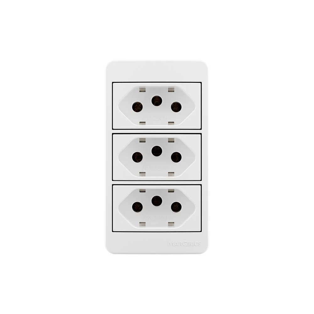 Placa Para Condulete Caixa 3/4 Com Tomada Tripla Margirius Sleek 2p+t 20a Branca Branco