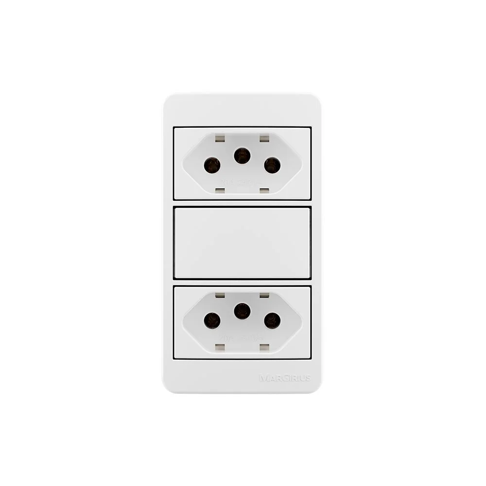 Placa Para Condulete Caixa 3/4 Com Tomada Dupla 2p+t 20a Margirius Sleek Branca Branco