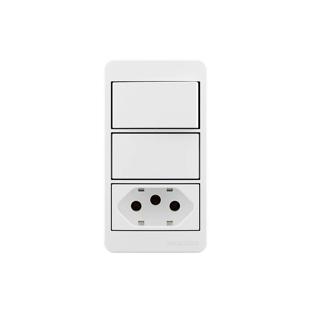 Placa Para Condulete Caixa 3/4 Com Interruptor Simples 10a E Tomada 2p+t 20a Margirius Sleek Branca Branco