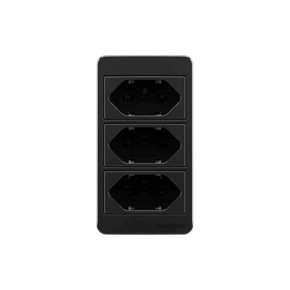 Placa Para Condulete Caixa 3/4 Com Tomada Tripla Margirius Sleek 2p+t 20a Preto Ebony Preto