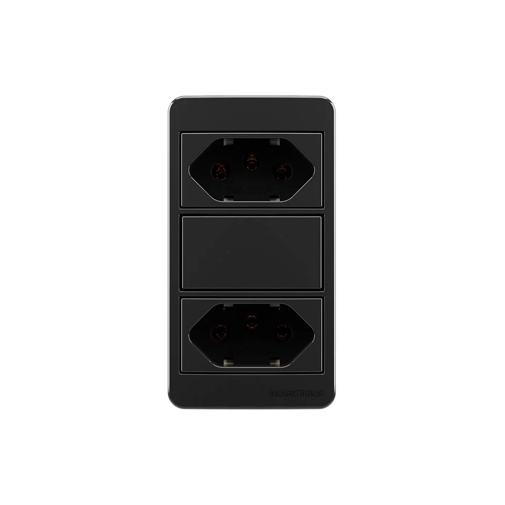 Placa Para Condulete Caixa 3/4 Com Tomada Dupla 2p+t 20a Margirius Sleek Preto Ebony Preto