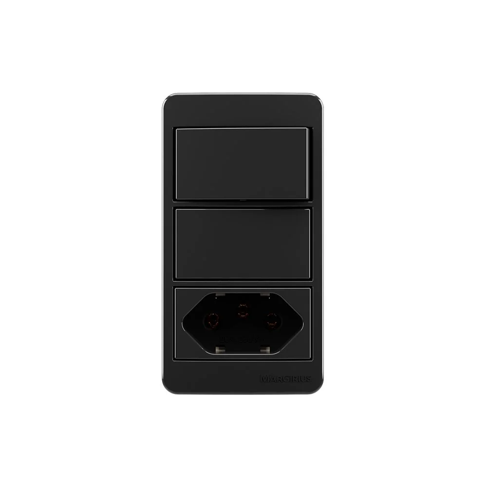 Placa Para Condulete Caixa 3/4 Com Interruptor Simples 10a E Tomada 2p+t 20a Margirius Sleek Ebony Preto