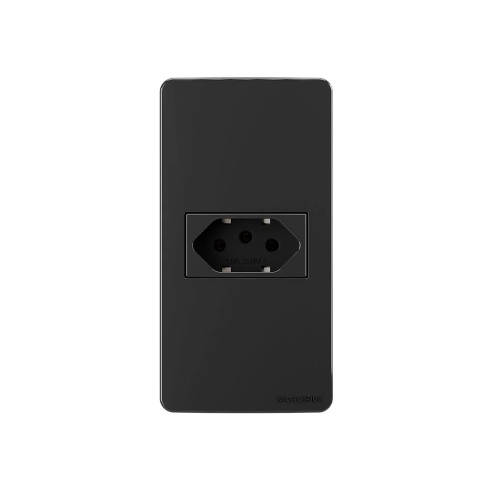 Placa Para Condulete Caixa 1 Com Tomada Margirius Sleek 2p+t 10a Preto Ebony Preto